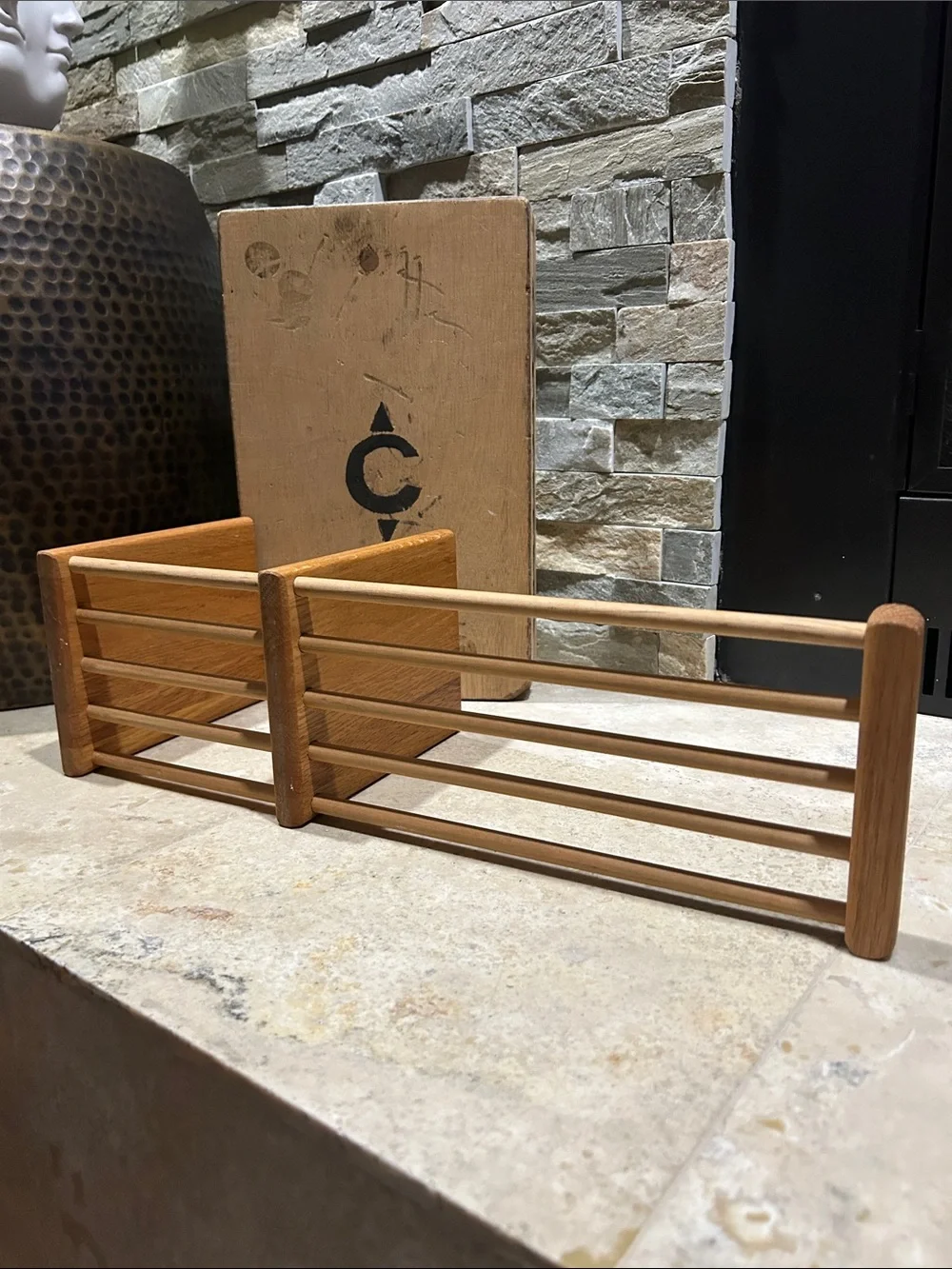 vintage MCM adjustable wooden sliding book stand